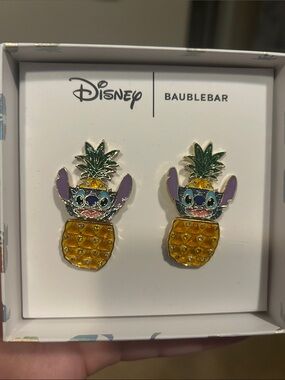 BaubleBar Disney Purple & Yellow Stitch Pineapple Stud Earrings